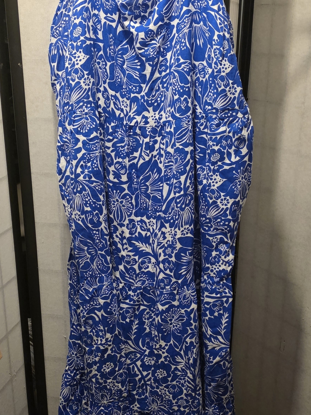 Sonoma Blue and White Floral Maxi Tiered Cotton Dress 2X Flowy Boho
